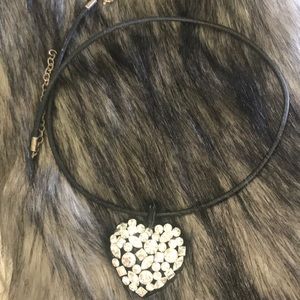 Rhinestone ❤️ necklace with faux leather chain